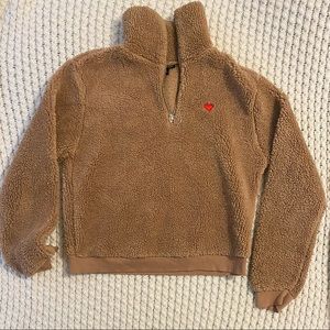 Brown Fluffy TopShop Teddy Quarter Zip